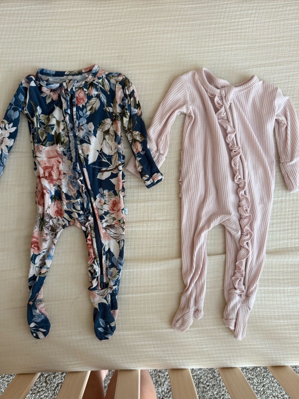 Posh Peanut Floral & Blush Ruffle Footed One-Piece Pajamas BUNDLE Baby Girl- NB